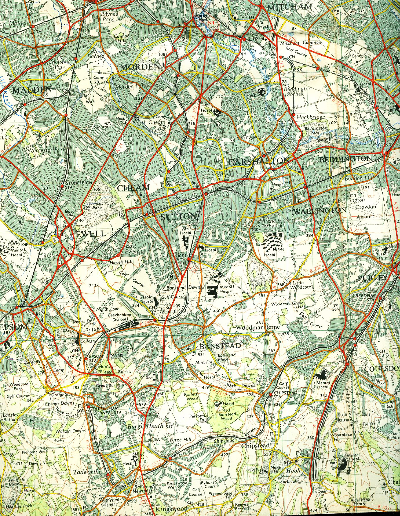 Sutton, Surrey, map from 1955 & 1970s
